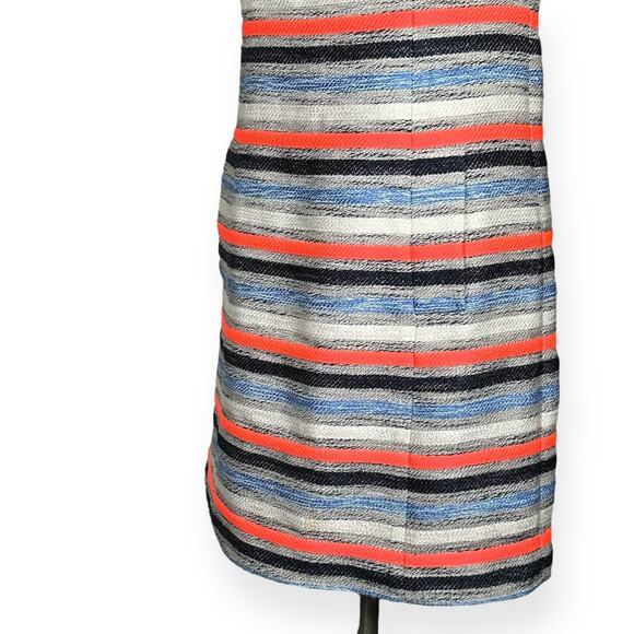 SHOSHANNA Linen Tweed Blend Striped Mini Dress Neon Orange Blue Coastal Chic 4 - Picture 5 of 11